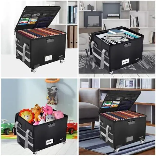 Alt view image 3 of 5 - File Box with Wheels,ENGPOW Fireproof Document Box with Lock,Collapsible Rolling File Storage Organizer Box Filing Cabinet with Zipper Lid,Portable Home Office Safe for Hanging Letter/Legal Folder