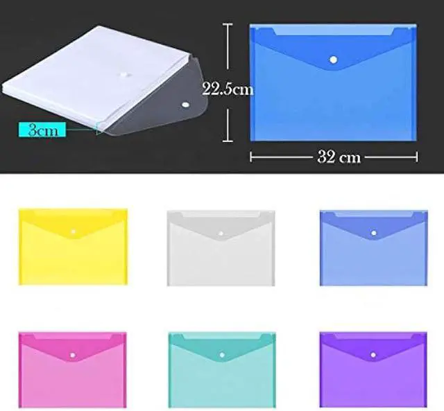 Alt view image 2 of 5 - 6PACK A4 Plastic Wallets Folder Foolscap Document Office School Files Envelope Folders Pockets, 6 Colors