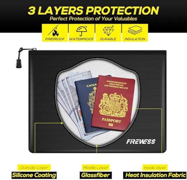 Alt view image 5 of 5 - Fireproof Document Bag -2 Pack 13.4x10 and 11x6 Non-Itchy Fireproof Money Bag, Waterproof Zipper Holder for Valuables, Fire & Water Resistant Safe Pouch for File,Cash,Passport,Keys