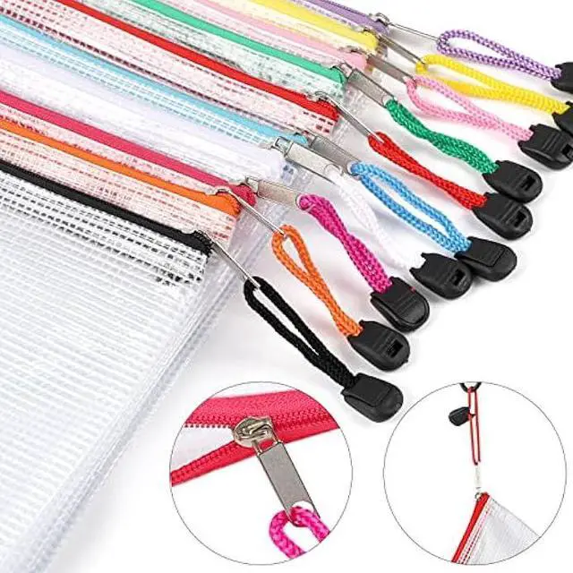 Alt view image 4 of 5 - EOOUT 36pcs Plastic Mesh Zipper Pouch Document Bag, Plastic Zip File Folders in 11 Colors, Letter Size/A4 Size, for School Office Supplies, Travel Storage Bags