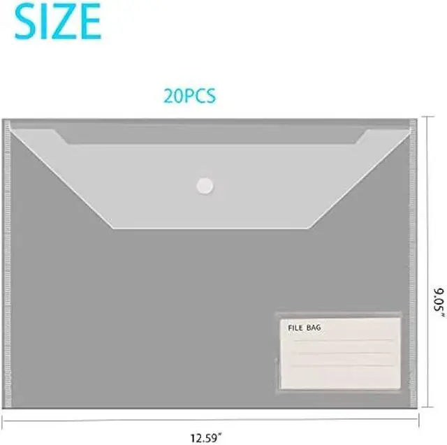 Alt view image 2 of 5 - 40 Pcs Transparent File Folders, Letter Size/ A4 Size Clear Plastic File Envelopes Waterproof Document Folder with Label Pocket and Snap Button for School Home Work Office Organization