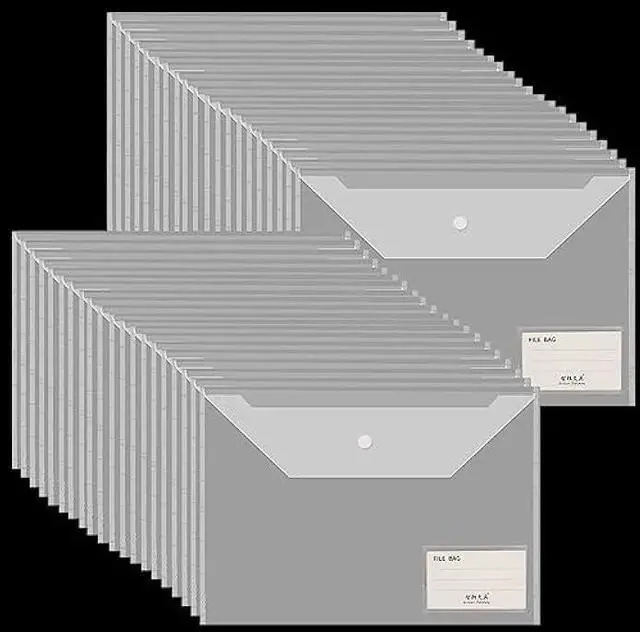 Main image of 40 Pcs Transparent File Folders, Letter Size/ A4 Size Clear Plastic File Envelopes Waterproof Document Folder with Label Pocket and Snap Button for School Home Work Office Organization