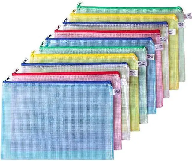 Main image of MILEKE Waterproof A4 Mesh Zipper Pouch, Office File Holders, Durable School Filing Envelopes, Confidential Document Bags, 10/Pack