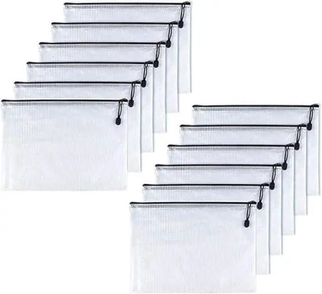 Main image of Oaimyy-A4(9x 13,12 Pcs),Plastic Mesh Zipper Pouch Document Folders Bag Zip File Folders for School Office Supplies, Travel,Puzzles Games Organizing Storage-Black