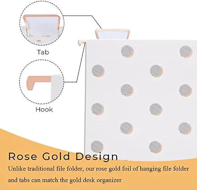 Alt view image 3 of 5 - Y YOMA 12 Pack Rose Gold Hanging File Folders Letter Size Decorative File Folder Cute Pretty Hanging Folder Organizer for Filing Cabinet Office Home with 1/5-Cut Adjustable Tabs, 3 Gold Foil Design