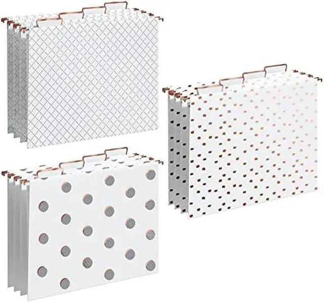 Main image of Y YOMA 12 Pack Rose Gold Hanging File Folders Letter Size Decorative File Folder Cute Pretty Hanging Folder Organizer for Filing Cabinet Office Home with 1/5-Cut Adjustable Tabs, 3 Gold Foil Design