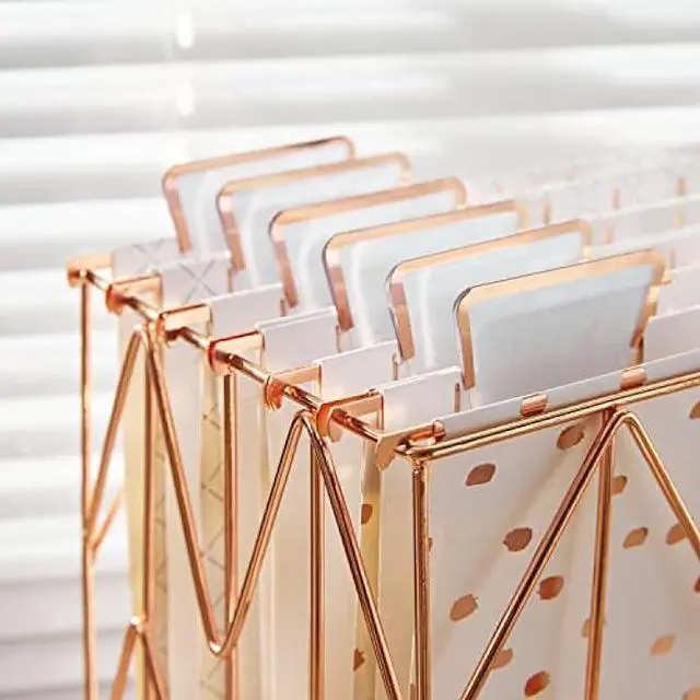 Alt view image 5 of 5 - Y YOMA 12 Pack Rose Gold Hanging File Folders Letter Size Decorative File Folder Cute Pretty Hanging Folder Organizer for Filing Cabinet Office Home with 1/5-Cut Adjustable Tabs, 3 Gold Foil Design