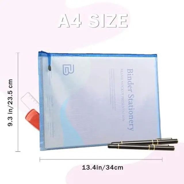 Alt view image 2 of 6 - Qualsen 24 pcs Mesh Zipper Pouch, Mesh Zipper File Bags A4, Waterproof Plastic Document Pouch File Holders for Office School Supplies Travel Storage Bags