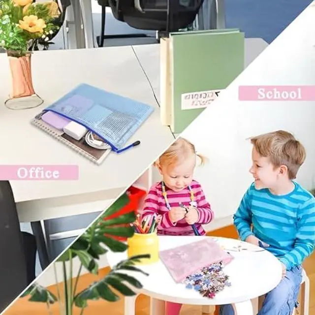 Alt view image 5 of 6 - Qualsen 24 pcs Mesh Zipper Pouch, Mesh Zipper File Bags A4, Waterproof Plastic Document Pouch File Holders for Office School Supplies Travel Storage Bags