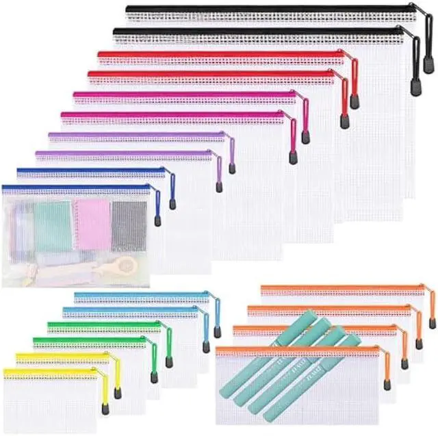 Main image of Mesh Zipper Pouch,Waterproof Zipper Bags,Multipurpose Plastic Document Pouch for School Supplies, Office Supplies, Travel Storage, Puzzles Organize.