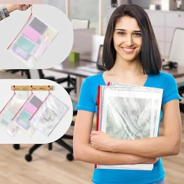 Alt view image 3 of 7 - Mesh Zipper Pouch,Waterproof Zipper Bags,Multipurpose Plastic Document Pouch for School Supplies, Office Supplies, Travel Storage, Puzzles Organize.