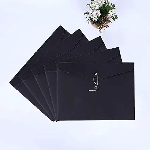 Alt view image 4 of 7 - VANRA Kraft String Envelope File Folder Project Pockets File Jacket Document Organizer Flat-No Expansion A4 Letter Size (Black, Pack of 5)