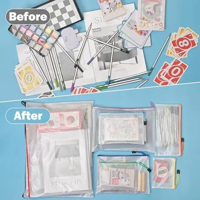 Alt view image 5 of 7 - Mesh Zipper Pouch,Waterproof Zipper Bags,Multipurpose Plastic Document Pouch for School Supplies, Office Supplies, Travel Storage, Puzzles Organize.