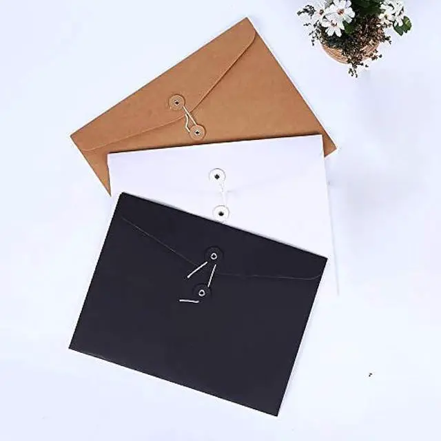 Alt view image 5 of 7 - VANRA Kraft String Envelope File Folder Project Pockets File Jacket Document Organizer Flat-No Expansion A4 Letter Size (Black, Pack of 5)