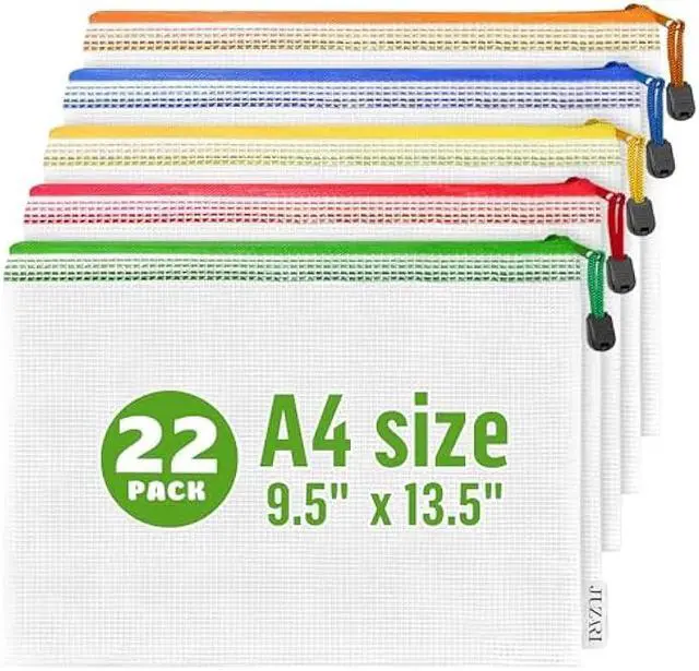Main image of 22 Pack A4 Mesh Zipper Pouch Bags - Plastic Zipper Pouches for Organizing 13.5x9.5 in - Document Bags With Zippers - Letter Size Zippered Pouch - Document Pouches With Zippers