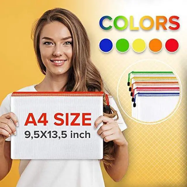 Alt view image 2 of 6 - 22 Pack A4 Mesh Zipper Pouch Bags - Plastic Zipper Pouches for Organizing 13.5x9.5 in - Document Bags With Zippers - Letter Size Zippered Pouch - Document Pouches With Zippers