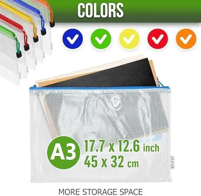 Alt view image 3 of 5 - 5 Pack A3 Mesh Zipper Pouch - Plastic Organizing Pouches 17.7x12.6 in - Board Game Storage - Puzzle Organizer - Large Mesh Pouch With Zipper for Puzzles and Games