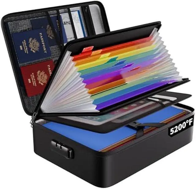 Main image of ENGPOW Fireproof File Organizer Bag with 13 Colorful Pockets Accordion File Folder,5200 Document Organizer Box with Lock&Labels,Multi-Layer Portable Home Safe Storage for Important Documents,Files