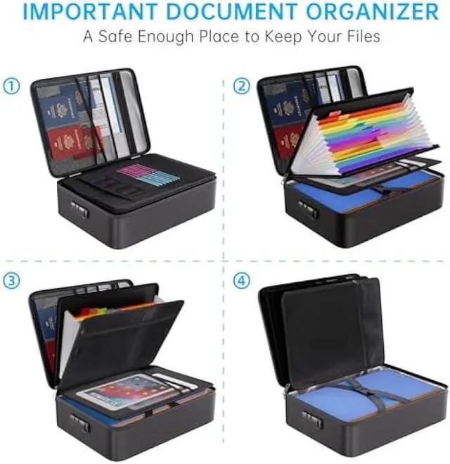 Alt view image 3 of 6 - ENGPOW Fireproof File Organizer Bag with 13 Colorful Pockets Accordion File Folder,5200 Document Organizer Box with Lock&Labels,Multi-Layer Portable Home Safe Storage for Important Documents,Files