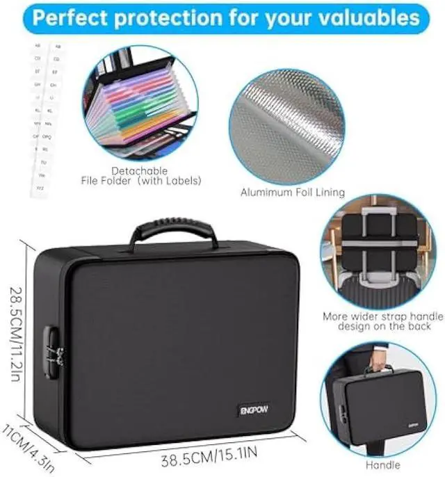 Alt view image 6 of 6 - ENGPOW Fireproof File Organizer Bag with 13 Colorful Pockets Accordion File Folder,5200 Document Organizer Box with Lock&Labels,Multi-Layer Portable Home Safe Storage for Important Documents,Files