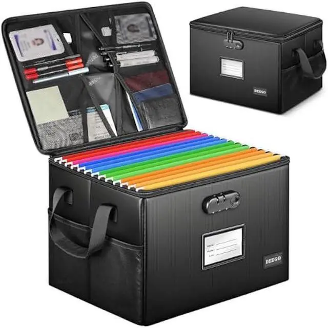 Main image of DEEGO Fireproof Document Box, Water-Resistant File Organizer Box with Lock for Document Safe, Collapsible File Organizer with Handle, Filing Cabinets for Home Office for Hanging Letter/Legal Folder