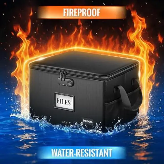 Alt view image 2 of 5 - DEEGO Fireproof Document Box, Water-Resistant File Organizer Box with Lock for Document Safe, Collapsible File Organizer with Handle, Filing Cabinets for Home Office for Hanging Letter/Legal Folder