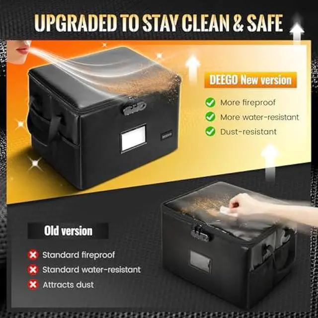 Alt view image 4 of 5 - DEEGO Fireproof Document Box, Water-Resistant File Organizer Box with Lock for Document Safe, Collapsible File Organizer with Handle, Filing Cabinets for Home Office for Hanging Letter/Legal Folder