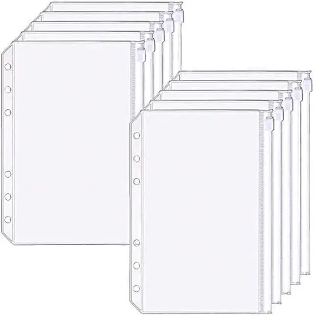 Main image of A5 Binder Pockets, 10 PCS Plastic Waterproof Binder Zipper Folders for Notebooks, Documents, Cash Storage (6 Holes)