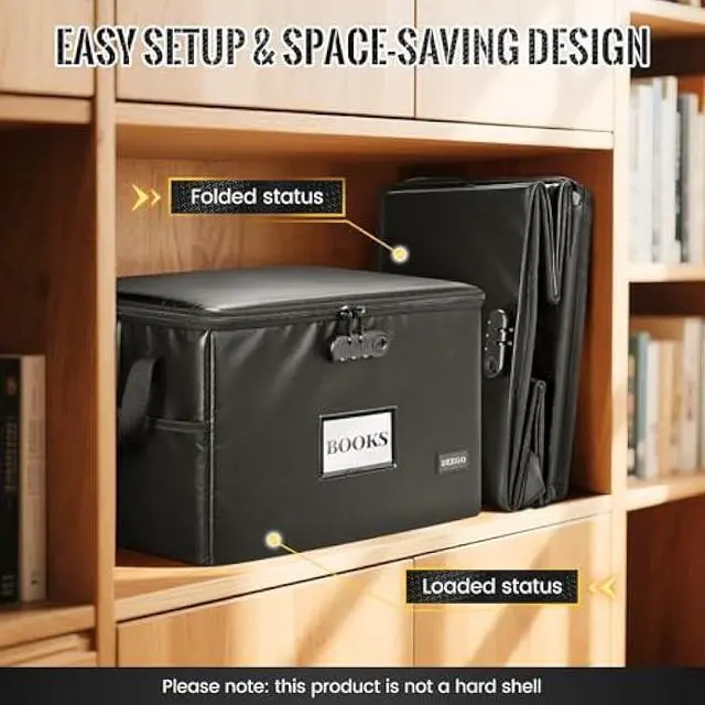 Alt view image 5 of 5 - DEEGO Fireproof Document Box, Water-Resistant File Organizer Box with Lock for Document Safe, Collapsible File Organizer with Handle, Filing Cabinets for Home Office for Hanging Letter/Legal Folder