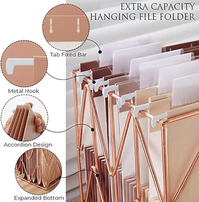 Alt view image 3 of 5 - Y YOMA 6 Pack Extra Capacity Hanging File Folders Letter Size Accordion Decorative Reinforced File Folder Cute Colored Expandable Folder for Office Home with 1/5-Cut Adjustable Tabs, Mocha Color