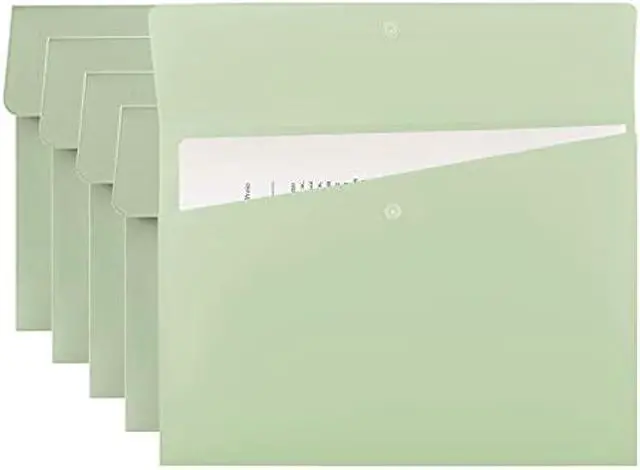 Main image of VANRA Poly File Folders Letter Size File Jackets Organizer Plastic Envelope A4 Flat Document Holder with Snap Button Closure (Pastel Green, Pack of 5)