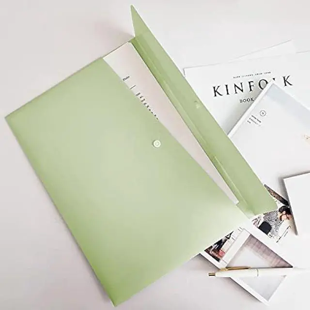 Alt view image 5 of 7 - VANRA Poly File Folders Letter Size File Jackets Organizer Plastic Envelope A4 Flat Document Holder with Snap Button Closure (Pastel Green, Pack of 5)