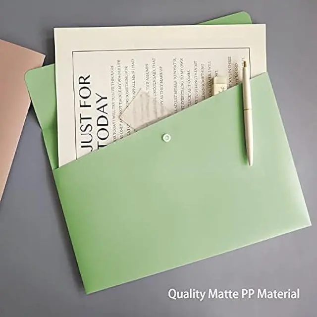 Alt view image 7 of 7 - VANRA Poly File Folders Letter Size File Jackets Organizer Plastic Envelope A4 Flat Document Holder with Snap Button Closure (Pastel Green, Pack of 5)