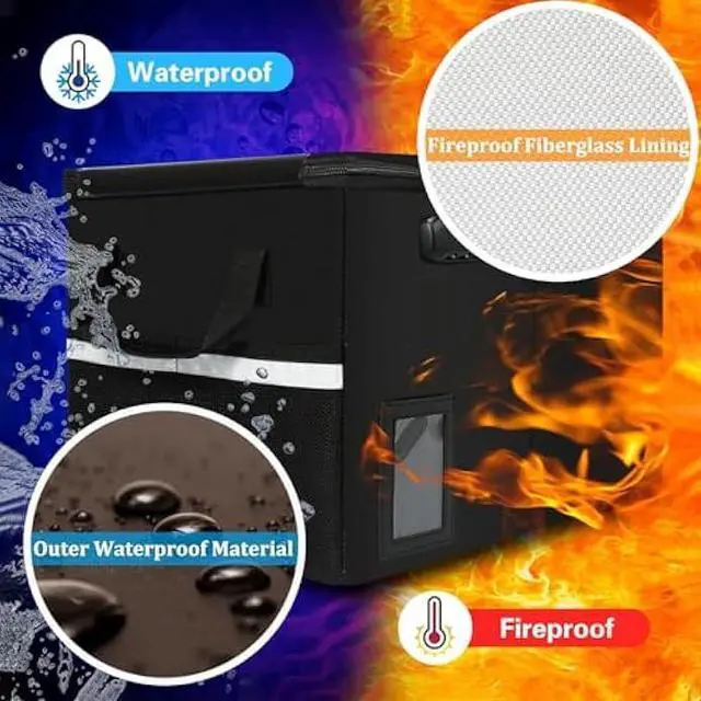 Alt view image 4 of 7 - Upgraded 5200°F Fireproof Document File Organizer Box, Fireproof Storage Filing Cabinet with Lock, Portable Office Safe Box for Hanging Letter/Legal Folder 16.1 x 12.9 x 11in (Black)