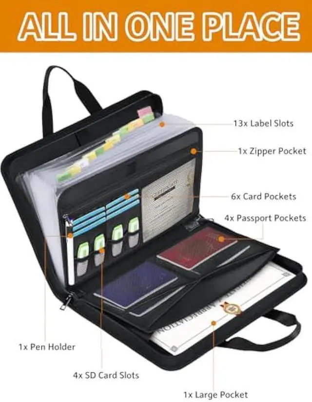 Alt view image 3 of 5 - onvvippiv Important Document Organizer Folio Accordion File Organizer Fireproof Expanding File Folder Storage Box with Zipper Labels 13 Pockets for Business Office Receipt Travel