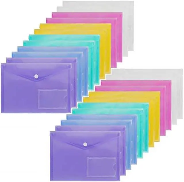 Main image of Acrux7 24PCS A5 Poly Envelope Folders, Multi-Colored A5 Plastic Envelopes with Snap Closure, Clear A5 Document Storage Folder with Pockets for School Home Work and Office Organization