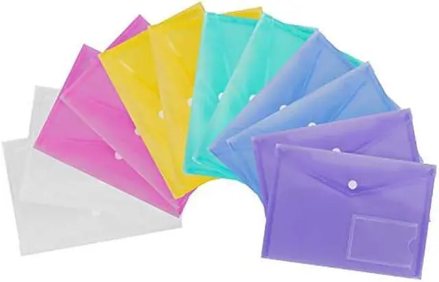 Alt view image 7 of 7 - Acrux7 24PCS A5 Poly Envelope Folders, Multi-Colored A5 Plastic Envelopes with Snap Closure, Clear A5 Document Storage Folder with Pockets for School Home Work and Office Organization