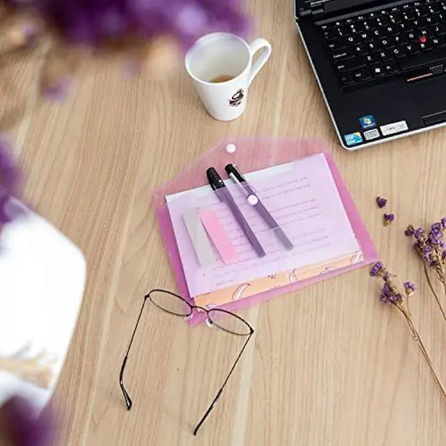 Alt view image 6 of 7 - Acrux7 24PCS A5 Poly Envelope Folders, Multi-Colored A5 Plastic Envelopes with Snap Closure, Clear A5 Document Storage Folder with Pockets for School Home Work and Office Organization