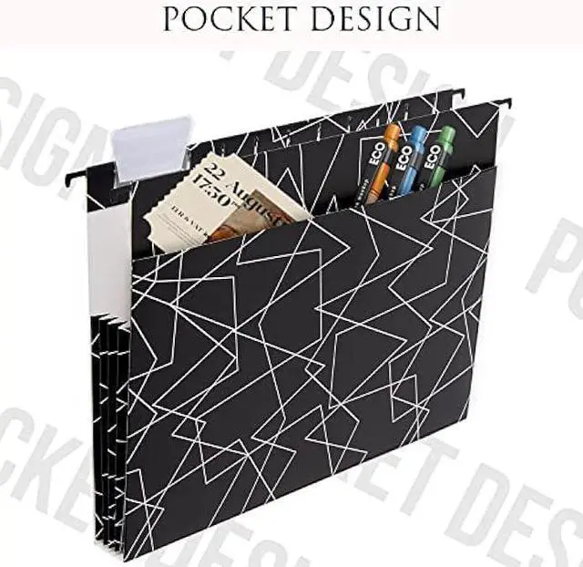 Alt view image 2 of 5 - Y YOMA 6 Pack Extra Capacity Hanging File Folders with Pocket Letter Size Accordion Decorative File Folder Cute Colored Expandable Folder for Office Home with 1/5-Cut Adjustable Tabs, Black & White