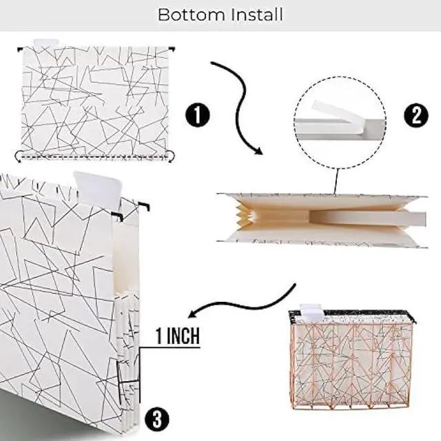 Alt view image 3 of 5 - Y YOMA 6 Pack Extra Capacity Hanging File Folders with Pocket Letter Size Accordion Decorative File Folder Cute Colored Expandable Folder for Office Home with 1/5-Cut Adjustable Tabs, Black & White