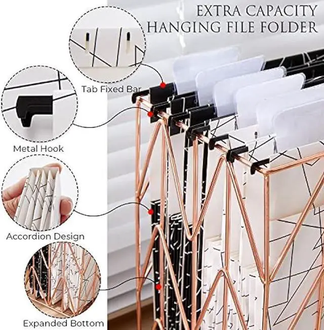 Alt view image 4 of 5 - Y YOMA 6 Pack Extra Capacity Hanging File Folders with Pocket Letter Size Accordion Decorative File Folder Cute Colored Expandable Folder for Office Home with 1/5-Cut Adjustable Tabs, Black & White