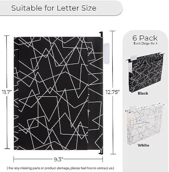 Alt view image 5 of 5 - Y YOMA 6 Pack Extra Capacity Hanging File Folders with Pocket Letter Size Accordion Decorative File Folder Cute Colored Expandable Folder for Office Home with 1/5-Cut Adjustable Tabs, Black & White