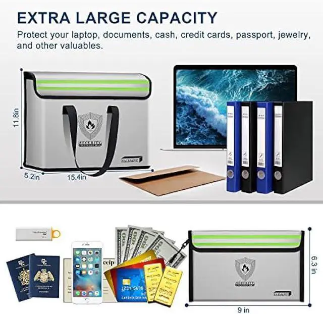 Alt view image 5 of 5 - Fireproof Document & Money Bags, NAIBAOSD Large Fireproof Safe Bag Box (15.4 x 11.8 x 5.2 inches) with Reflective Strip, Fireproof Document Box for Tablet,Valuables,Cash,Jewelry,Documents
