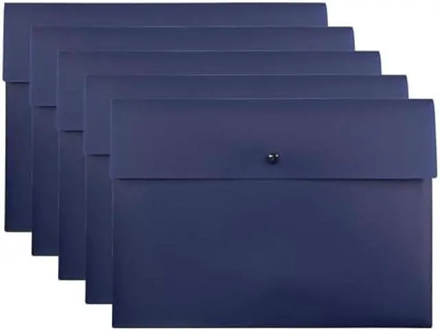 Main image of VANRA Poly File Folder Pockets File Jacket Plastic Envelope Flat Document Letter Organizer with Snap Button Closure A4 Letter Size (Navy Blue, Pack of 5)