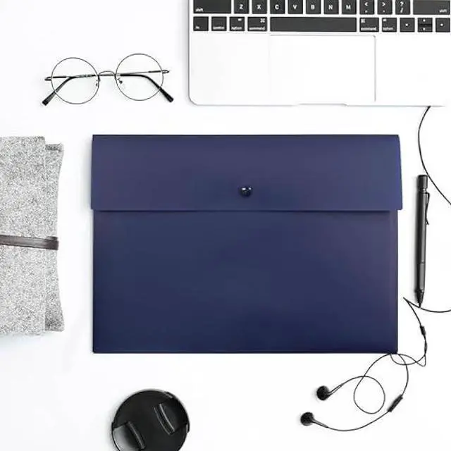 Alt view image 2 of 7 - VANRA Poly File Folder Pockets File Jacket Plastic Envelope Flat Document Letter Organizer with Snap Button Closure A4 Letter Size (Navy Blue, Pack of 5)