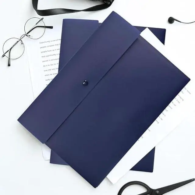 Alt view image 3 of 7 - VANRA Poly File Folder Pockets File Jacket Plastic Envelope Flat Document Letter Organizer with Snap Button Closure A4 Letter Size (Navy Blue, Pack of 5)