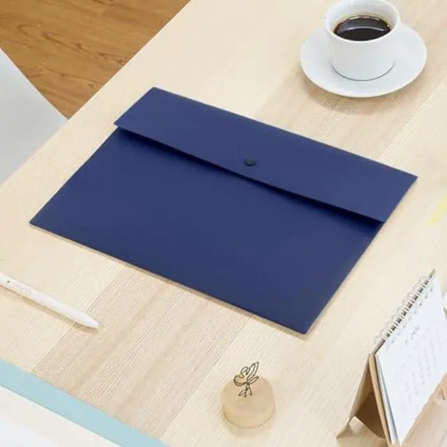 Alt view image 4 of 7 - VANRA Poly File Folder Pockets File Jacket Plastic Envelope Flat Document Letter Organizer with Snap Button Closure A4 Letter Size (Navy Blue, Pack of 5)