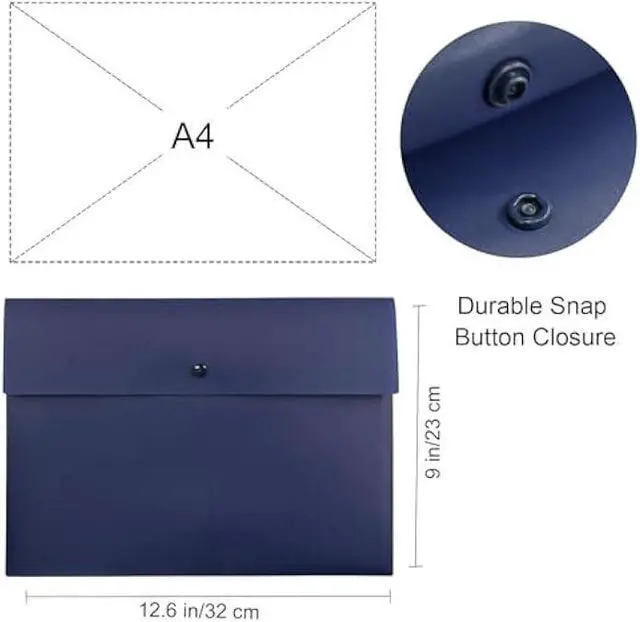 Alt view image 7 of 7 - VANRA Poly File Folder Pockets File Jacket Plastic Envelope Flat Document Letter Organizer with Snap Button Closure A4 Letter Size (Navy Blue, Pack of 5)