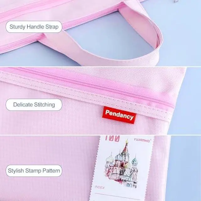 Alt view image 5 of 6 - Pendancy Mesh Zipper Pouch 11x13.7 in, 2 pcs Large Double Pocket Waterproof File Bag with Handle, A4 Size Foldable Document Storage for Puzzle Project/Cross Stitch/Travel/OfficeBlue Pink