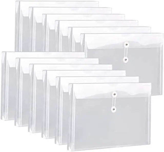 Main image of FANWU Plastic Legal Size Expandable Envelopes with String Tie Closure, 1-1/4 Expansion, Side Load, Clear File Folders Poly Project Paper Documents Organizer for Office School Home 12 Pack